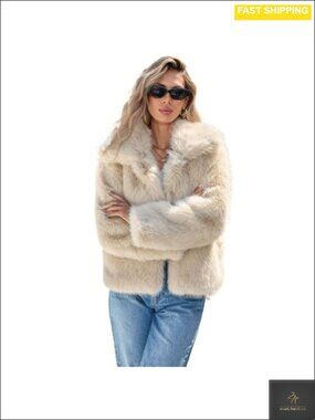 Faux Fur Coat Wide Notch Lapel Fluffy Furry Jacket
